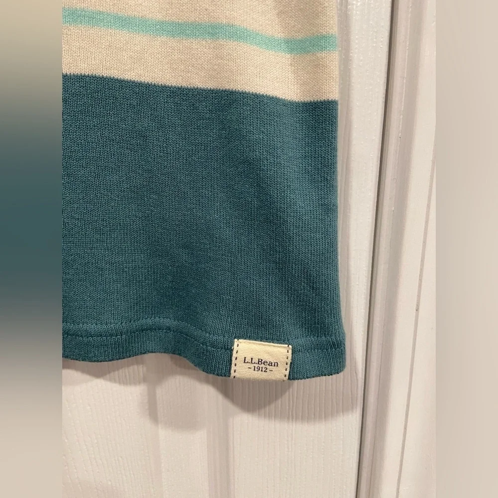 L.L. Bean Size LP Aquamarine Teal Stripe 3/4 Sleeve Knit Heritage Mariner Shirt - Picture 8 of 11